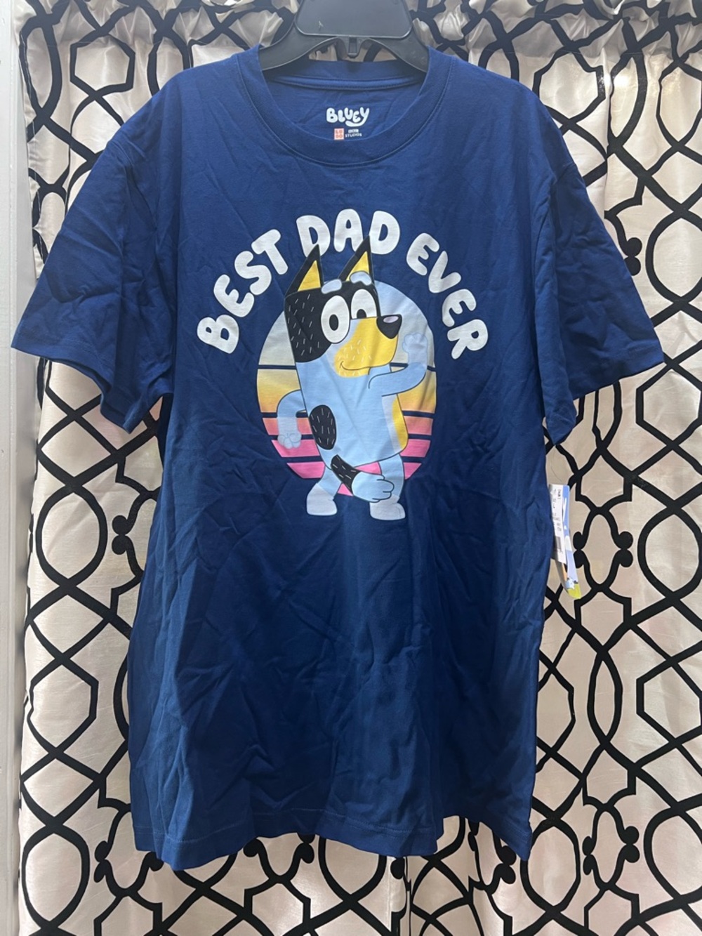 Bluey Mens Fathers Day Best Dad Ever Graphic T-Shirt Navy Blue Cotton Size L NWT